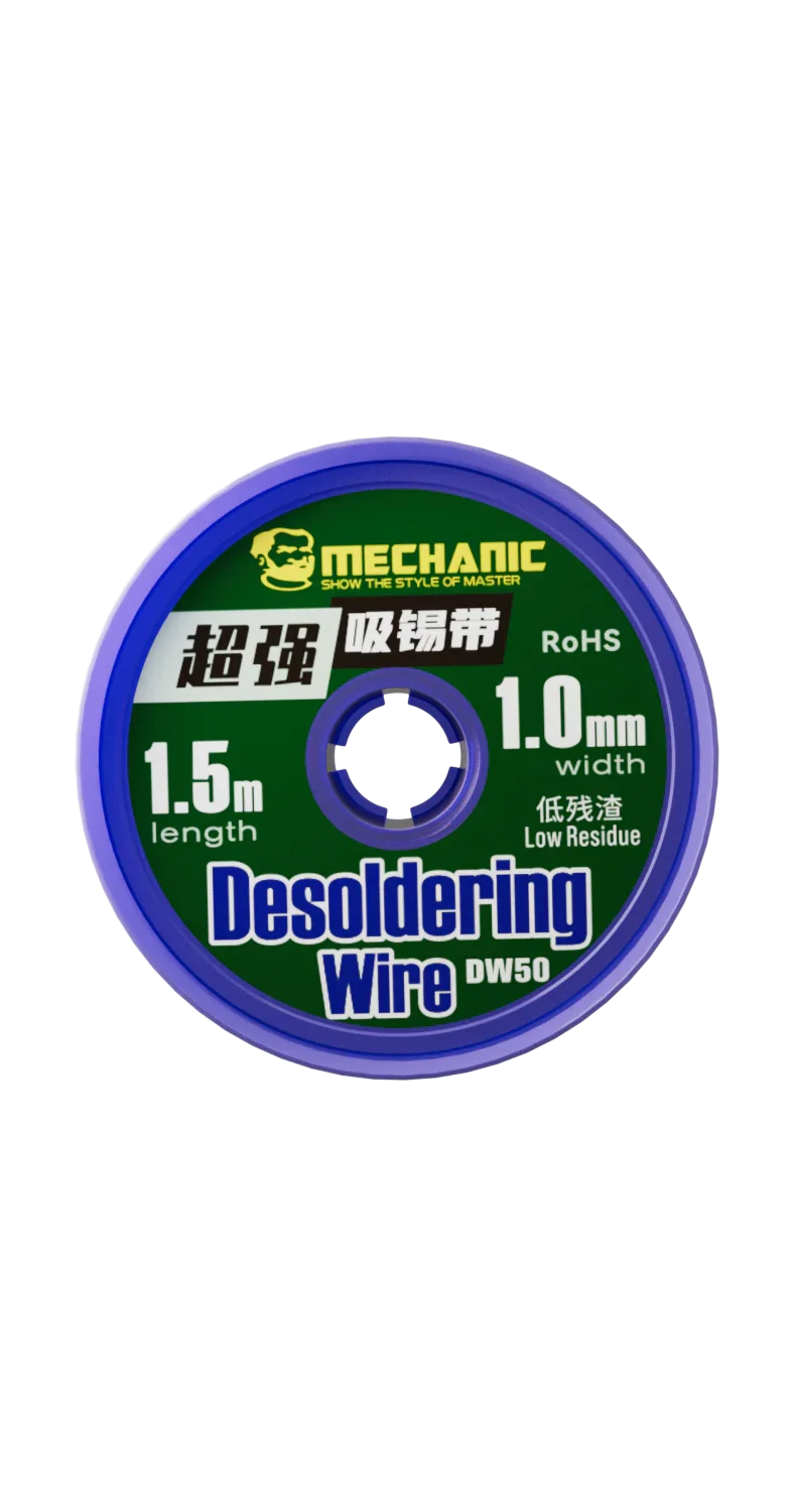 Phonefix MECHANIC R300 DW50 solder wick remover desoldering wire for electronics repair, showing the copper wire coil on a white background.