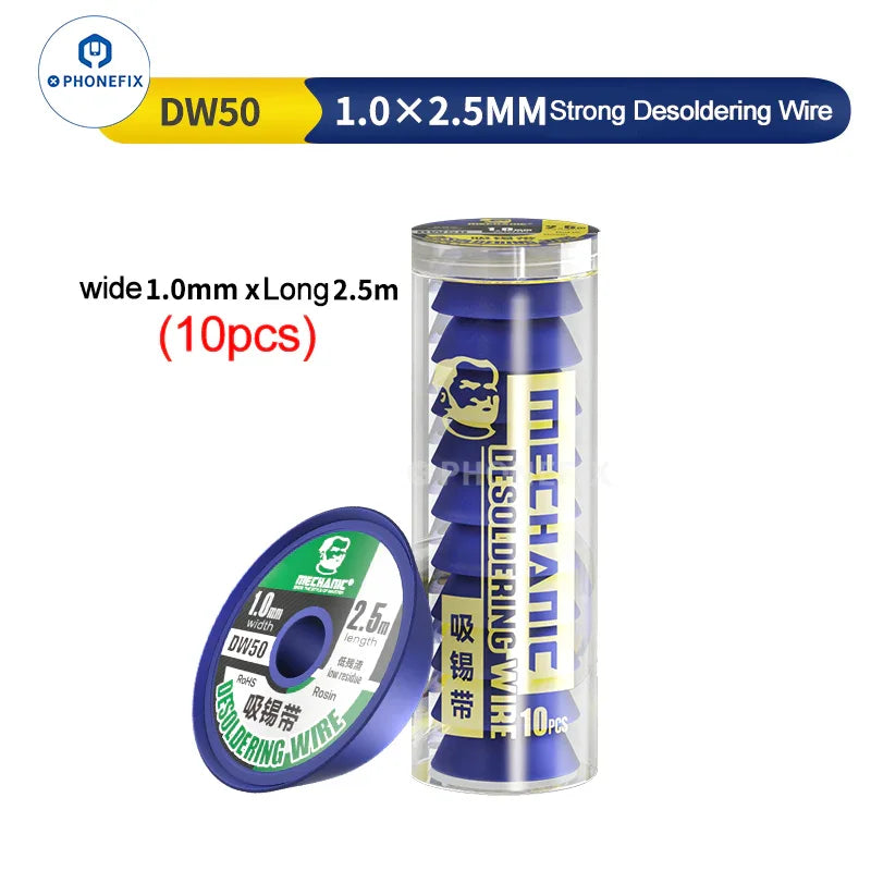 PHONEFIX MECHANIC R300 DW50 solder wick remover desoldering wire, thin 1.0x2.5mm solder wire for electronics repair.