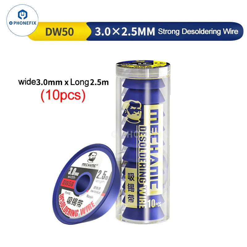 PhoneFix Mechanic R300 DW50 solder wick remover, desoldering wire, 3.0x2.5mm, for electronics repair and solder removal.