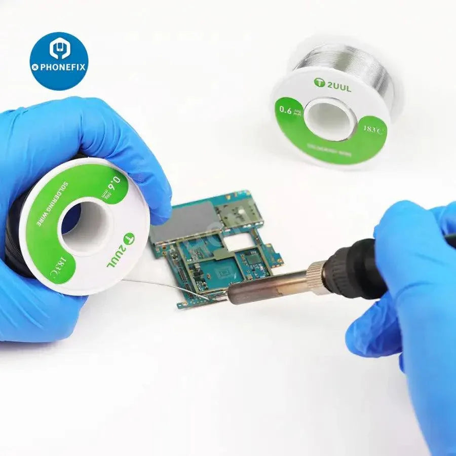 2UUL lead-free welding solder wire for phone soldering tools, 0.3mm and 0.6mm diameter, used for electronic repairs.