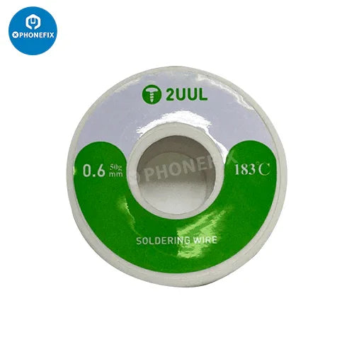 PhoneFix 2UUL lead-free soldering wire for phone repair, available in 0.3mm and 0.6mm diameters, ideal for precise soldering.