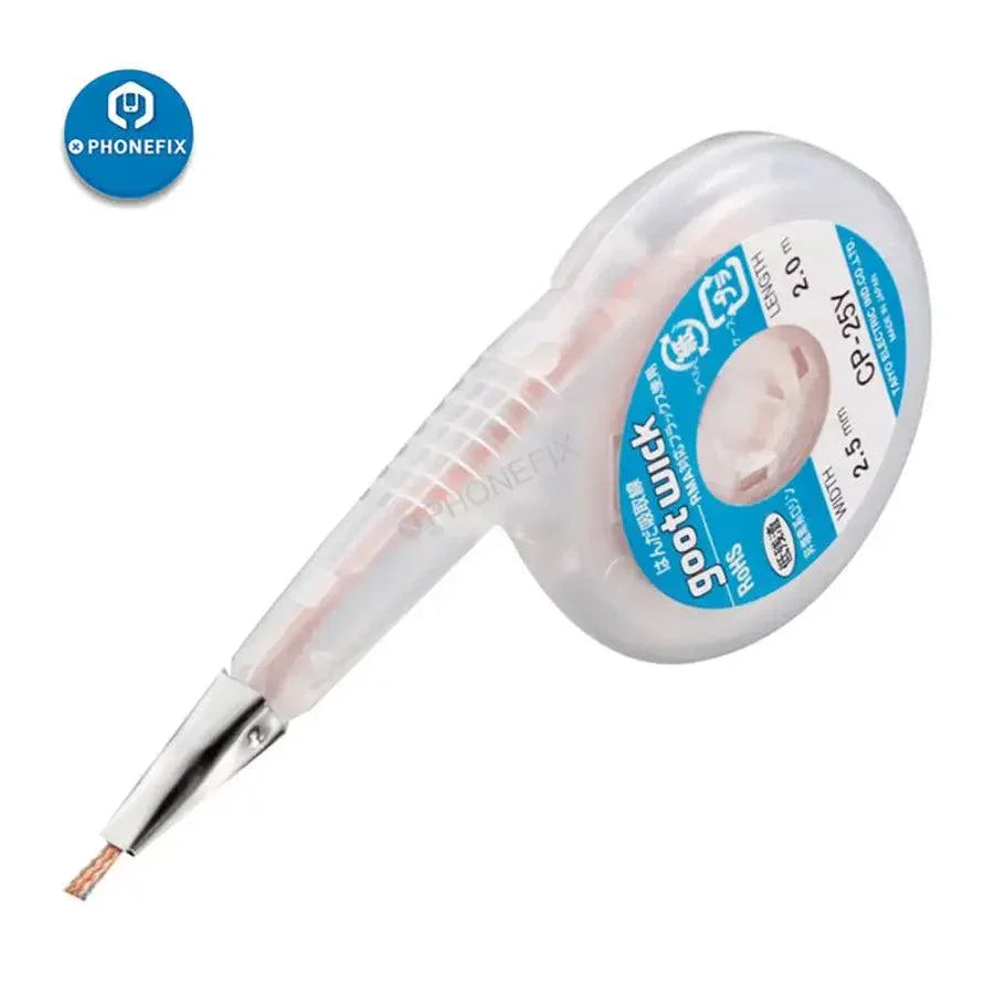 PHONEFIX GOOT desoldering wick dispenser with stainless steel mouth, 1.5mm solder wire for removing solder from electronic components