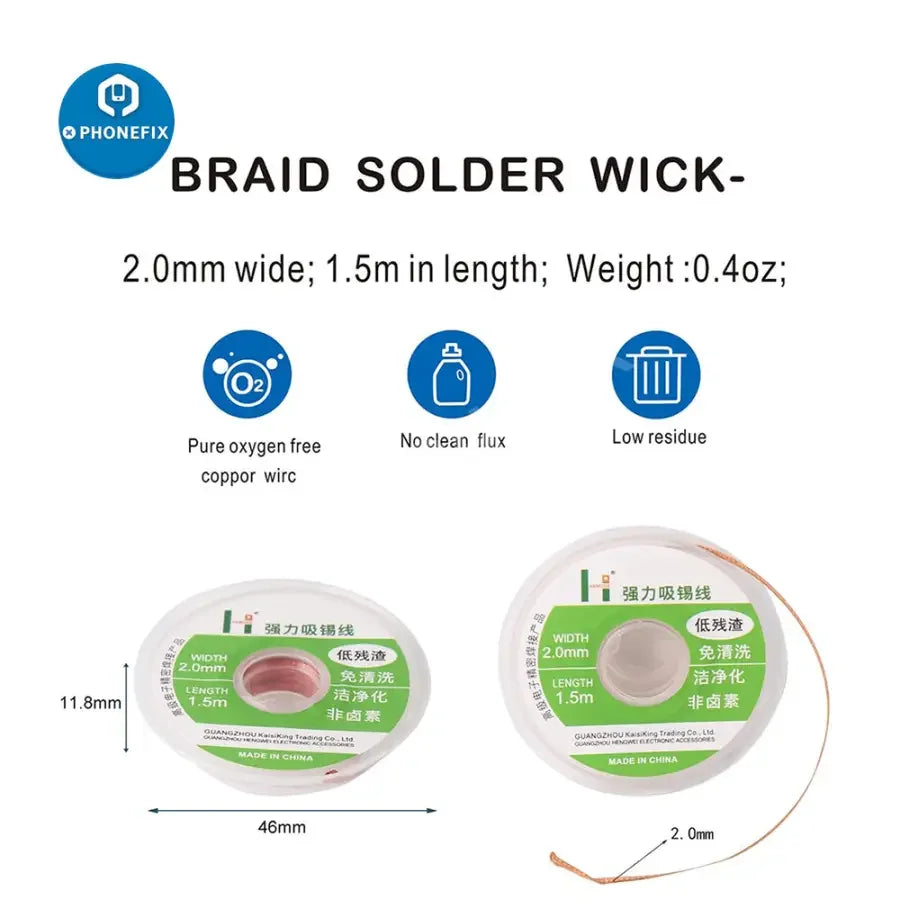 PhoneFIX tin lead rosin core solder wire in 0.3mm, 0.6mm, and 1.0mm for electrical soldering and circuit repairs.