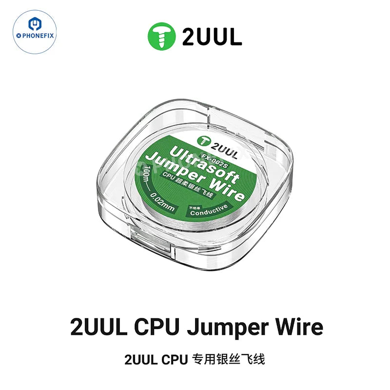 Phonefix solder jumper wire for phone PCB CPU repair, available in 0.01mm, 0.02mm, and 0.009mm thickness for precise soldering.