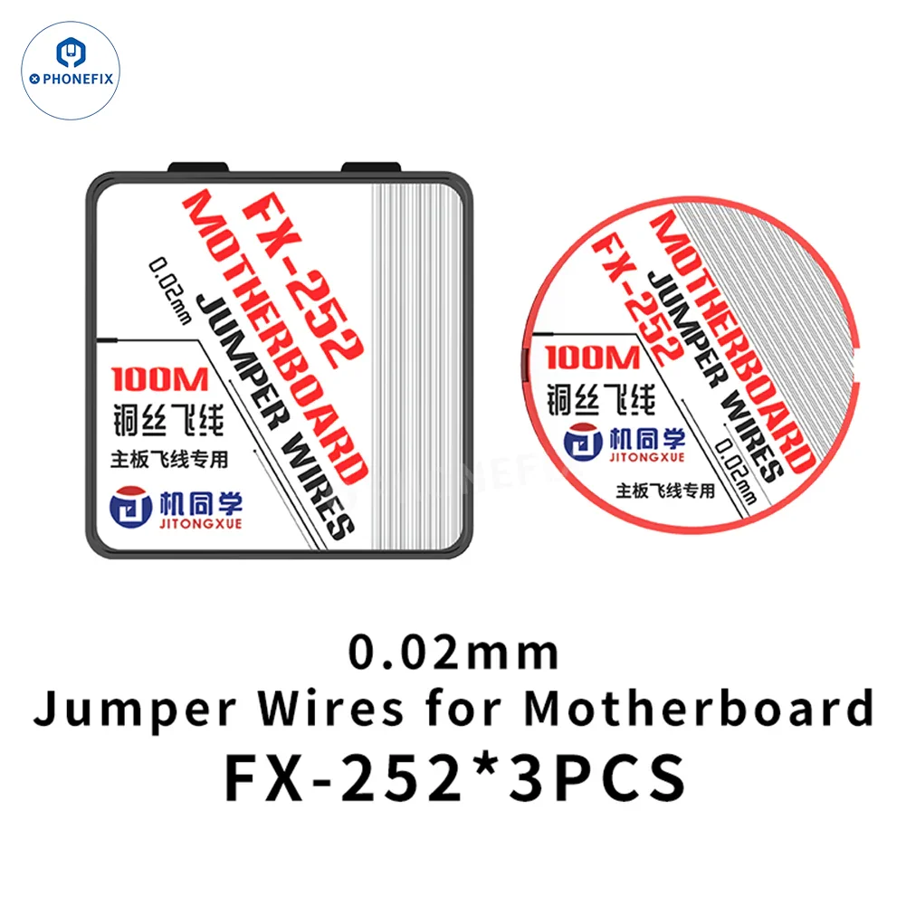 Three thin JTX Jumper Wires for phone motherboard CPU IC soldering repair, made by PHONEFIX, with 0.02mm diameter.