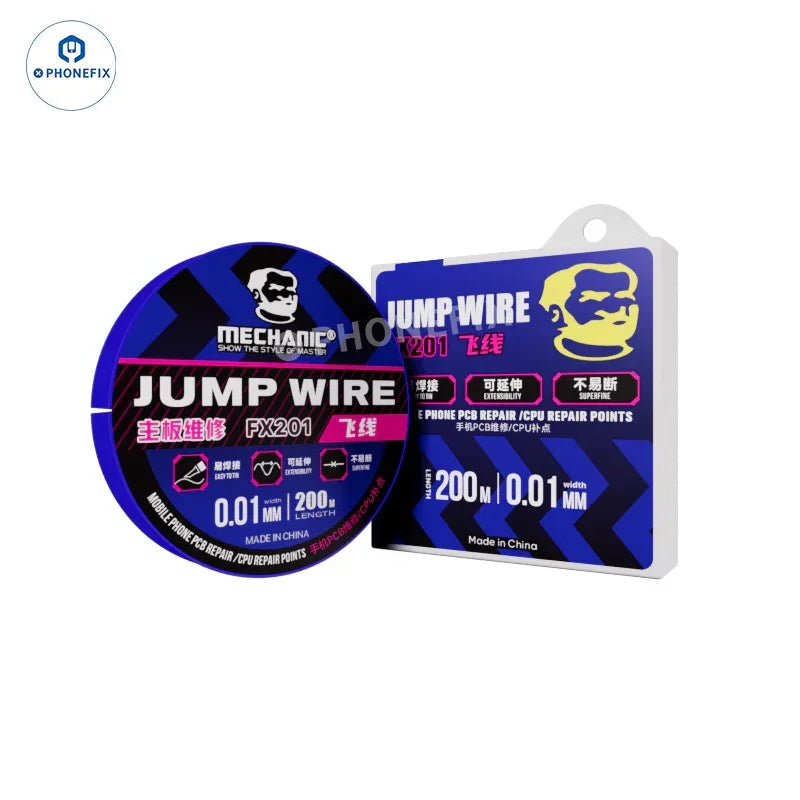PhoneFix mechanic solder jump wire for phone PCB CPU chip repair, shown in SKU_FX201.png, suitable for precise electronic repairs.