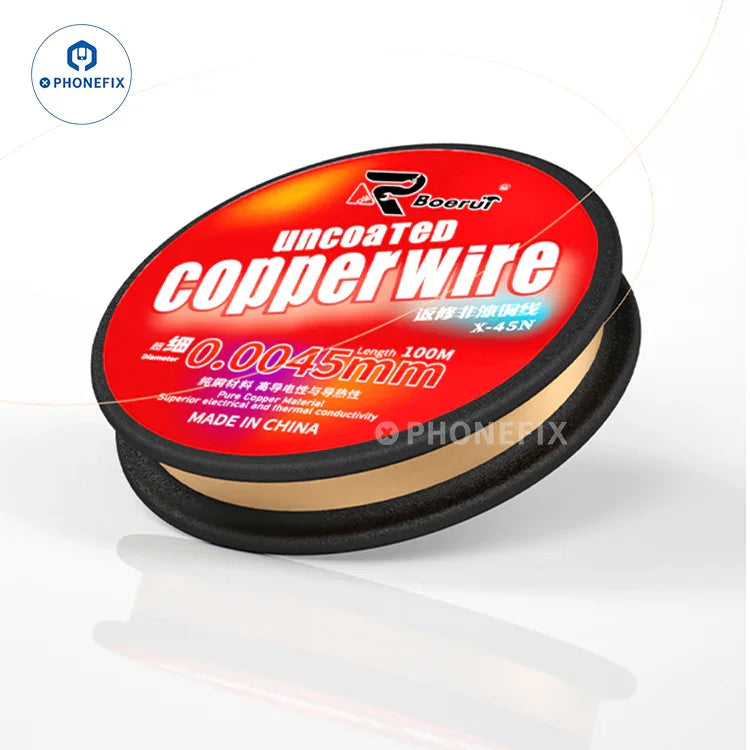 Fil de soudure en cuivre non émaillé Phonefix G-LON 0.005 mm pour la réparation de cartes électroniques téléphoniques, fin et flexible pour un travail électronique précis.