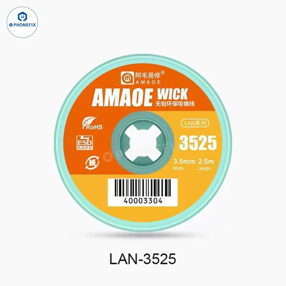 Mèche à dessouder Amaoe BGA de PHONEFIX, fil de soudure fin pour retirer l'étain et la soudure des circuits imprimés, illustrée sur l'image.