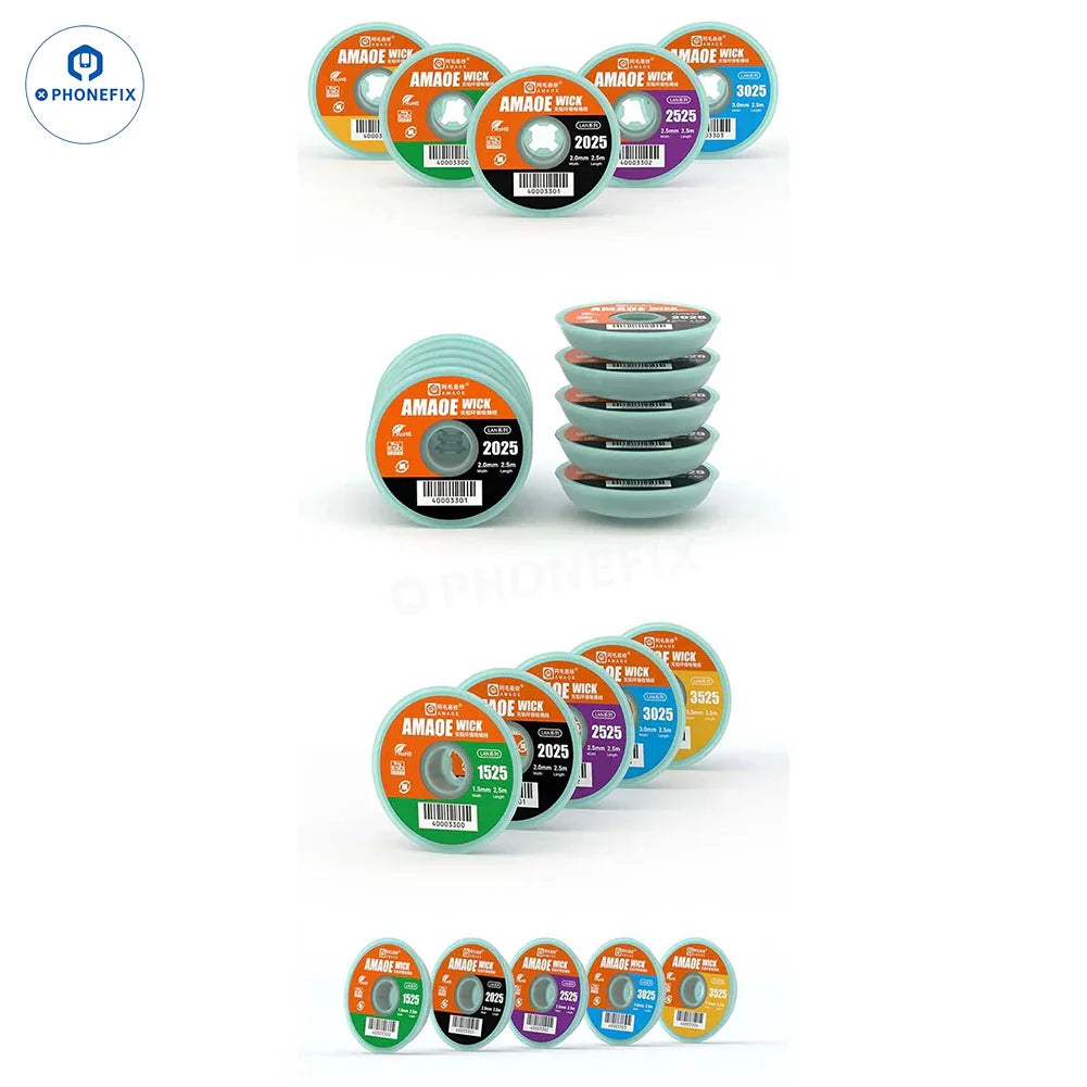 Mèche à dessouder Phonefix Amaoe BGA avec fil d'aspiration de soudure à l'étain pour circuits imprimés, utilisée pour retirer la soudure des cartes de circuits imprimés.