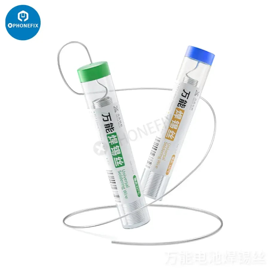 Qianli MEGA-IDEA 0.8mm universal soldering wire for battery repair, shown coiled with a metallic finish and insulated coating.