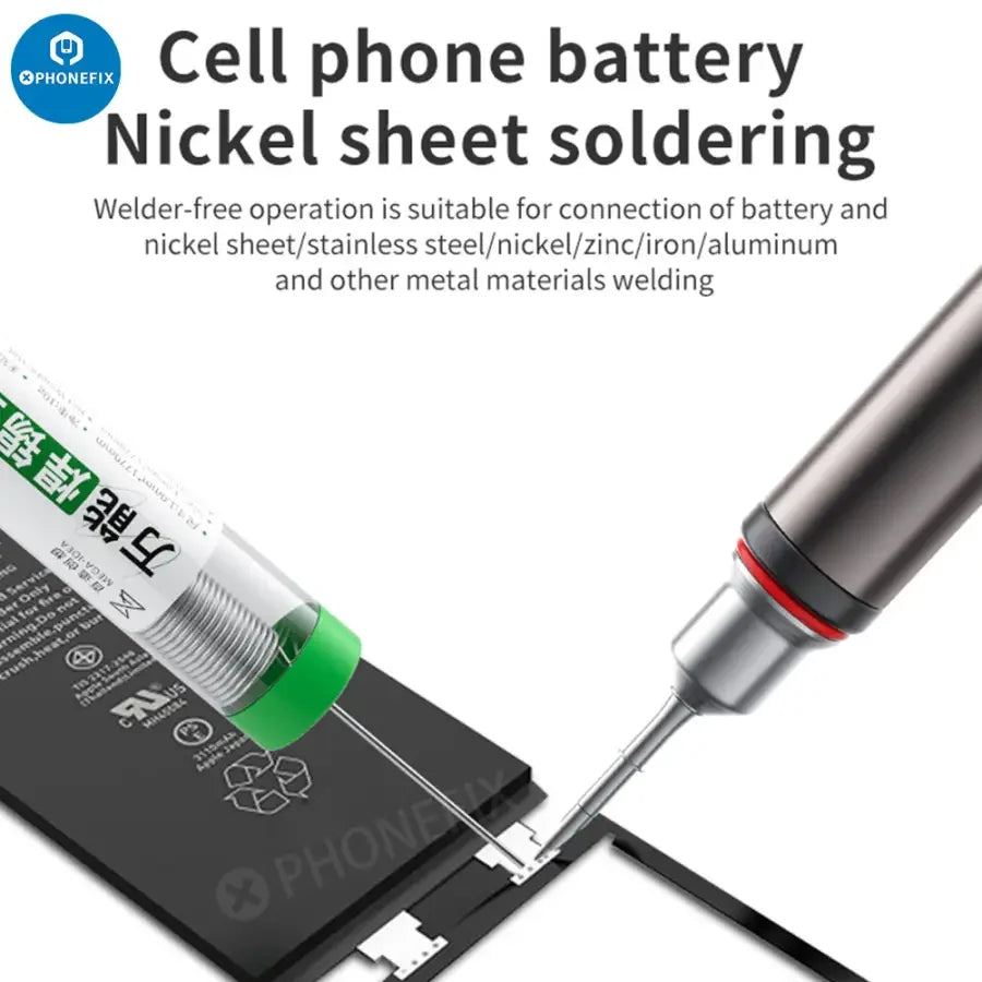 Qianli MEGA-IDEA 0.8mm universal soldering wire for battery repair by PHONEFIX, shown in a close-up image of the solder wire spool.