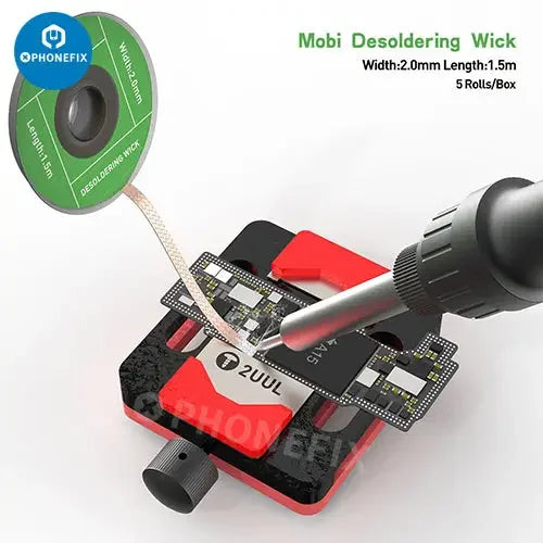 2UUL CY2015 Mèche à dessouder Mobi Solder Away pour la réparation de circuits imprimés, fil de soudure de 5 m de PHONEFIX, utilisé pour retirer la soudure des cartes de circuits imprimés.