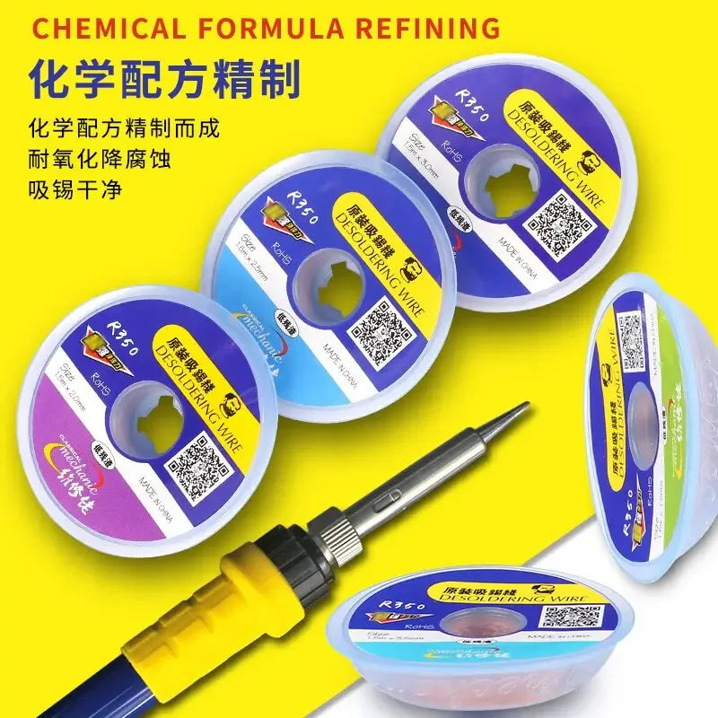 PhoneFix R350 desoldering wick, 1.5mm solder wire for phone BGA soldering removal and repair, in a close-up view