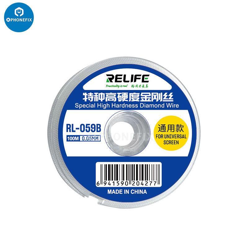RELIFE RL-059A ultrafine 0.03mm solder wire for edge screen separation, 100m length, designed for precise electronic repairs.