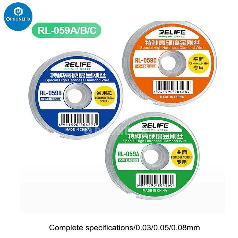 RELIFE RL-059A 0.03mm ultrafine solder wire for edge screen separation, long 100m length, designed for precise electronic repairs.