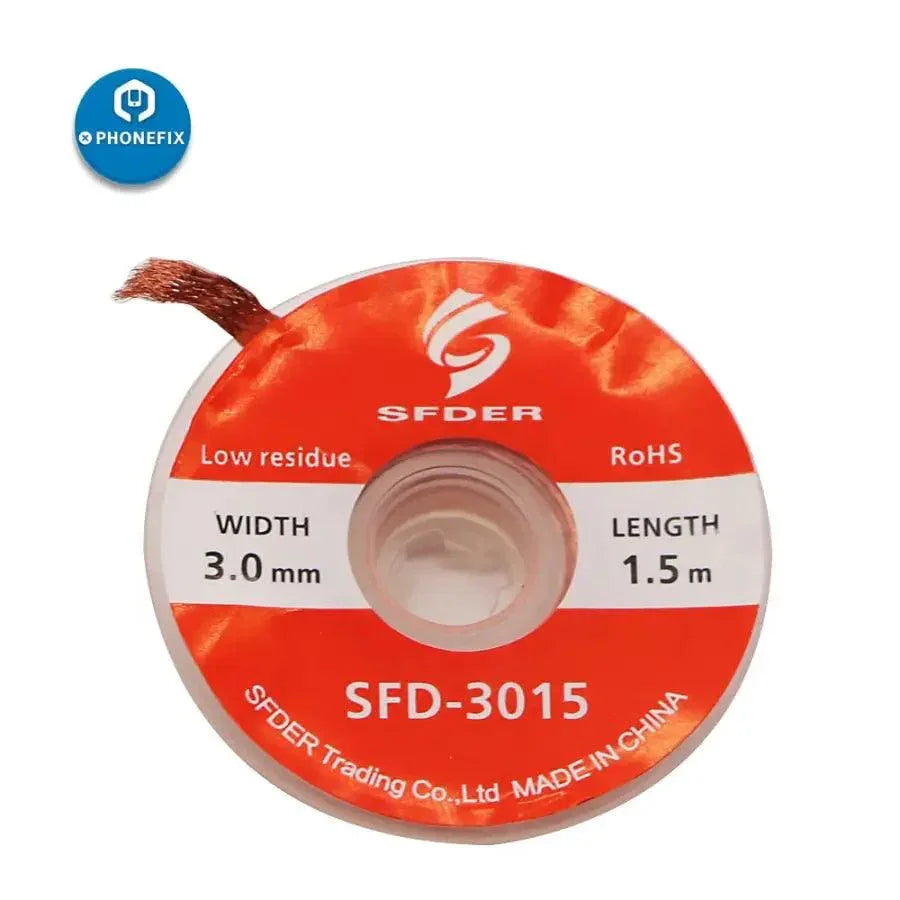 PhoneFix flux desoldering braid made of pure copper, solder remover wire for efficient absorption and precise soldering cleanup.