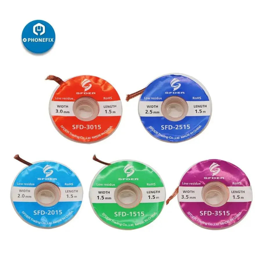 Phonefix Flux Desoldering Braid solder remover wire made of pure copper for effective solder absorption and removal.