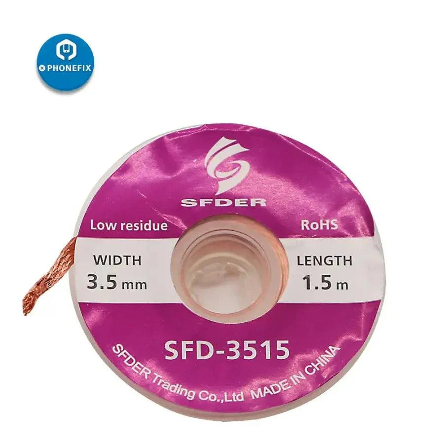 Phonefix flux desoldering braid made of pure copper, designed for removing solder with absorption wire and 2mm width.
