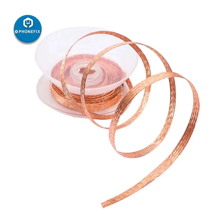 PhoneFix flux desoldering braid with pure copper absorption wire for removing solder from electronic components.