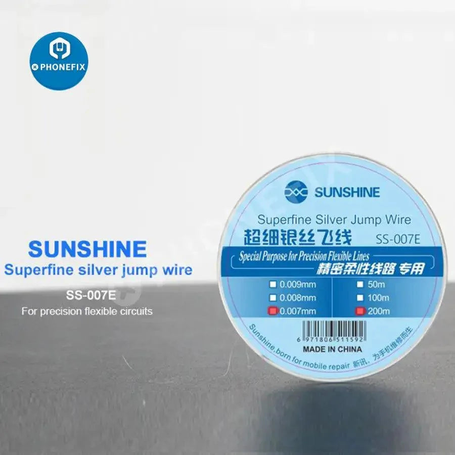 Phonefix Sunshine SS-007E SS-007D superfine silver solder wire jump wire with 0.007mm diameter, 200m length for electronic repairs.