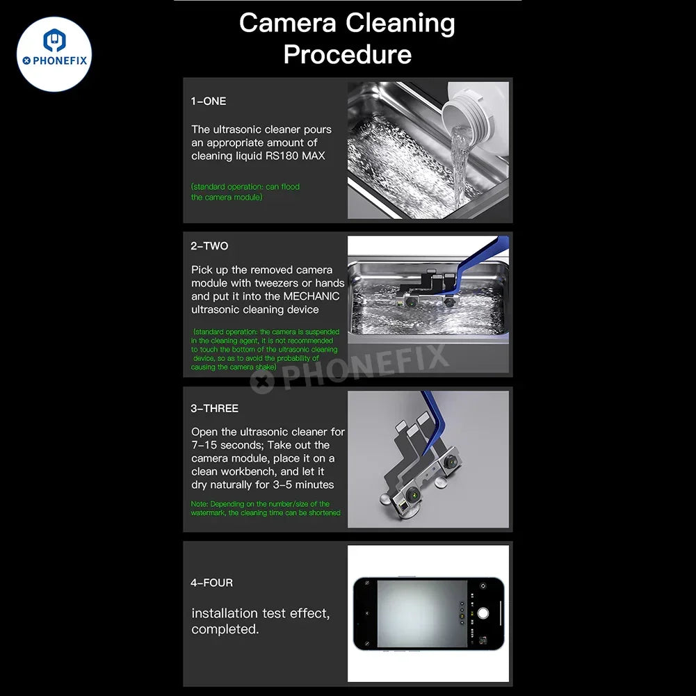PhoneFIX soldering consumables for phone camera cleaning, featuring a non-removal water watermark black spot remover.