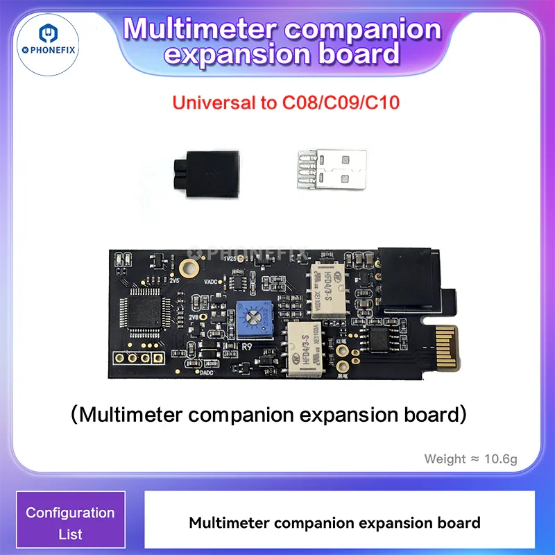 Poignée de soudage Phonefix D115/D210/D245 pour ampèremètre i2C C10, présentée avec multimètre et composants de connexion.