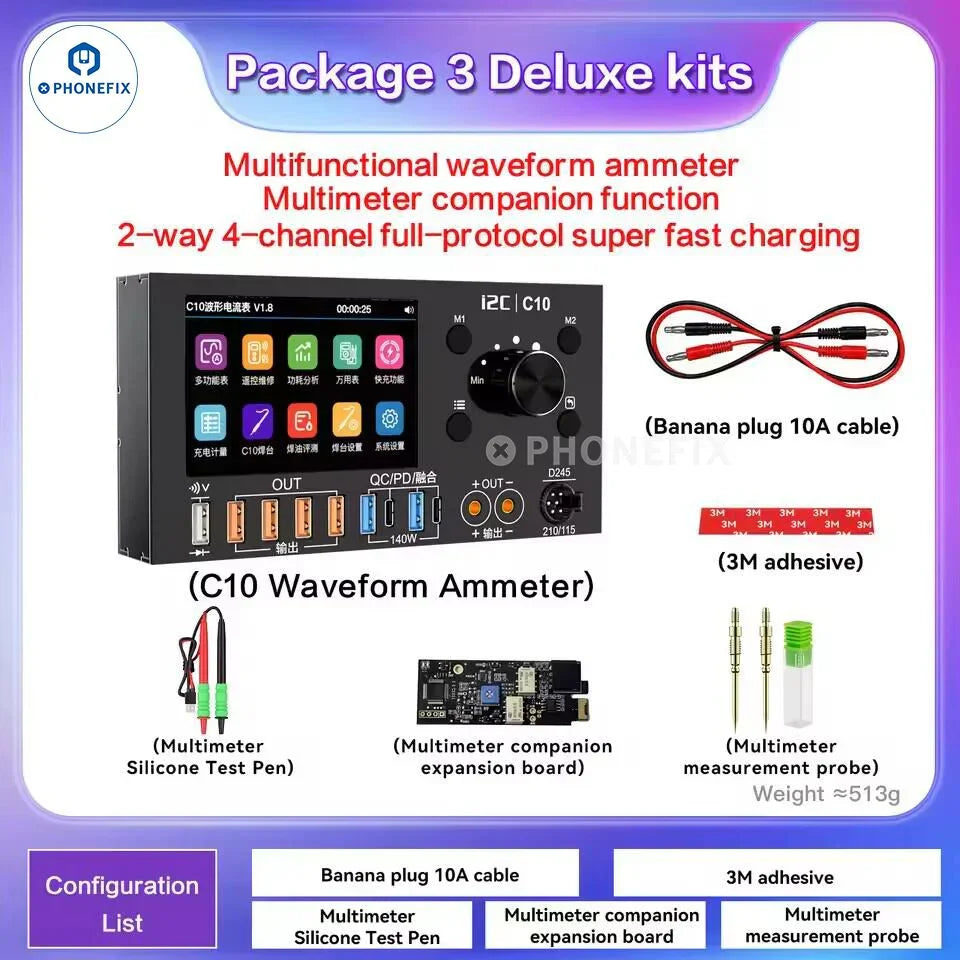 Poignée de soudage PHONEFIX D115/D210/D245 pour ampèremètre i2C C10, poignée en plastique noir avec pointe en métal pour un travail de soudure précis.