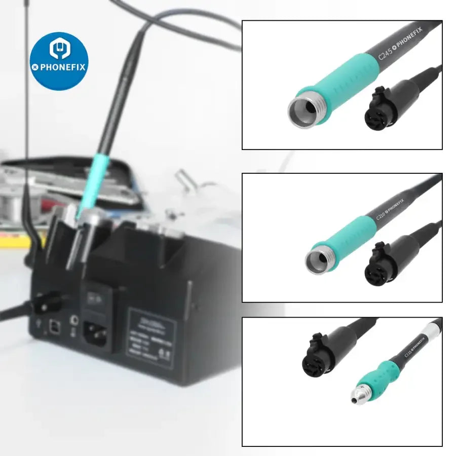 PhoneFix T245 T210 NT115 soldering handle for JBC CD-2SD 2SHE i2C soldering station, showing the ergonomic grip and branding.