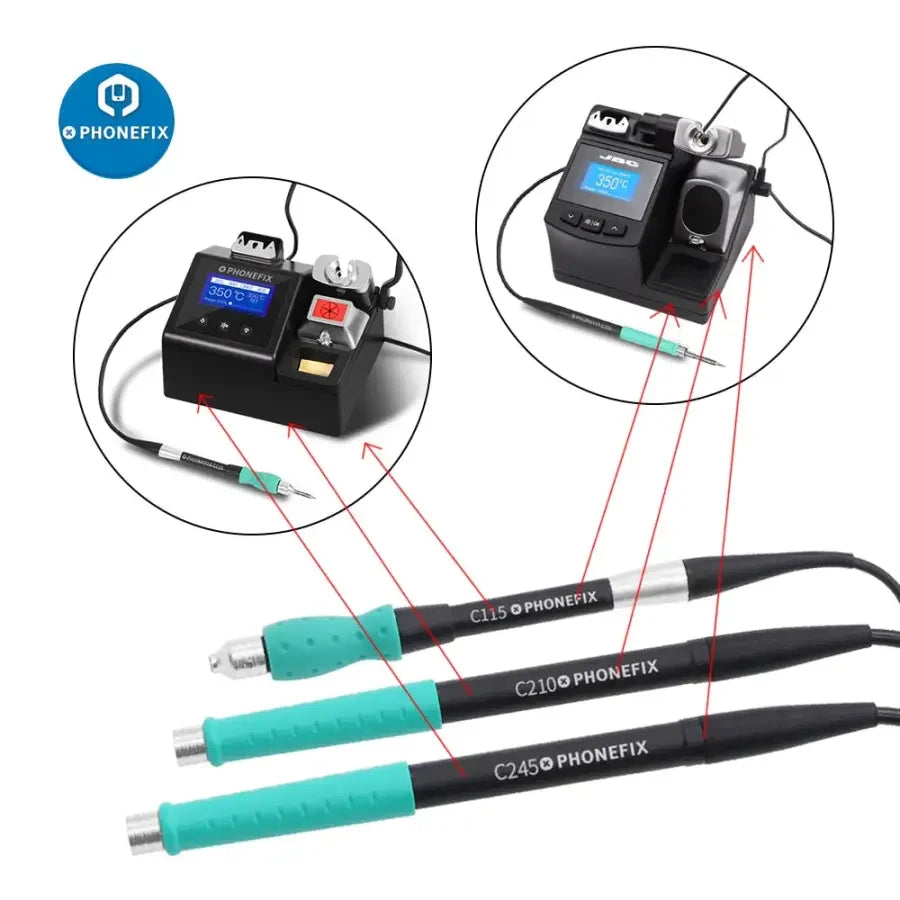 JBC CD-2SD soldering station handle compatible with T245, T210, NT115 models, featuring ergonomic design for precise soldering tasks.