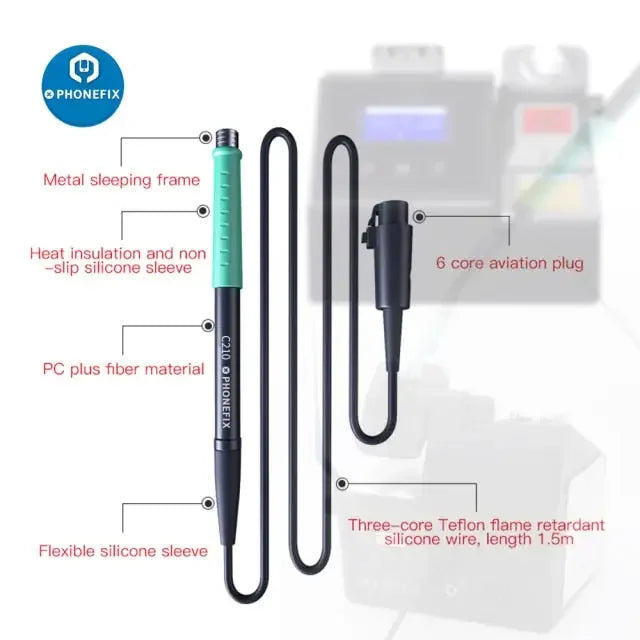 JBC CD-2SD soldering station handle with T245 T210 NT115 for precise soldering tasks, compatible with PHONEFIX OEM components