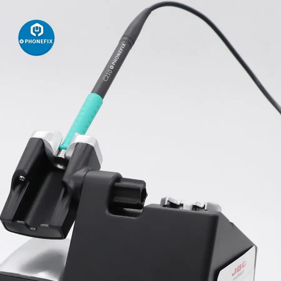 PHONEFIX T245 T210 NT115 soldering handle compatible with JBC CD-2SD 2SHE i2C soldering stations, featuring ergonomic grip and control.
