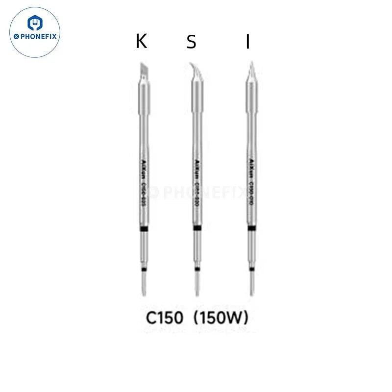 AiXun T225 soldering handle by PHONEFIX with four tips including C250, C150, C080, and C030 for versatile electronics soldering.