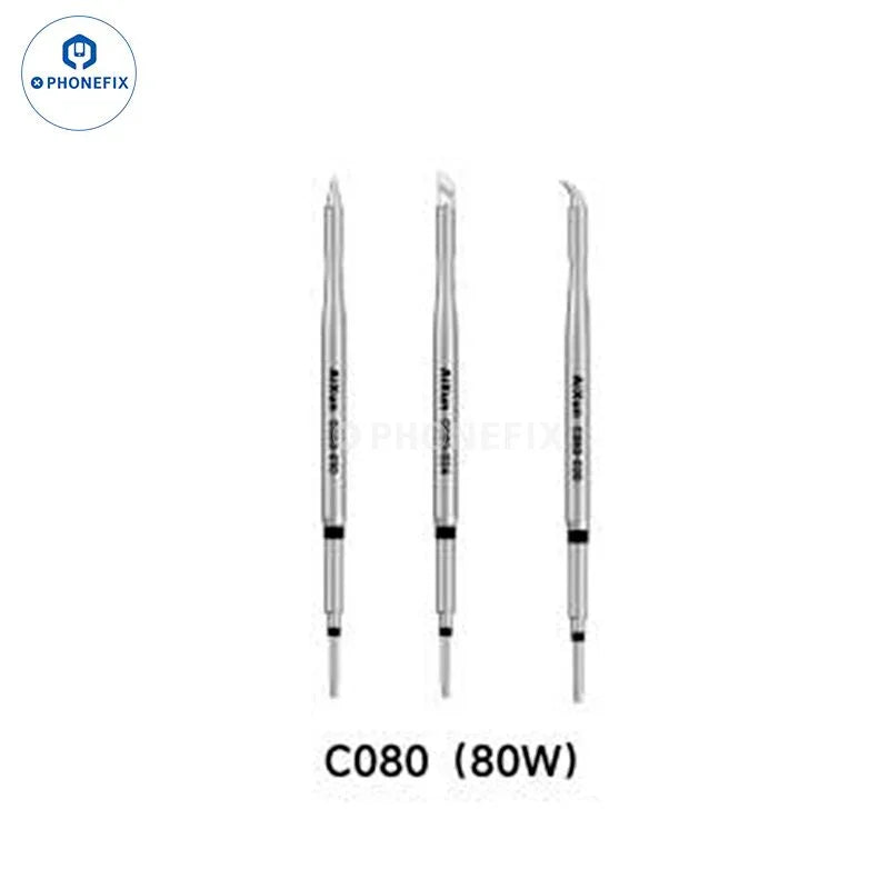 AiXun T225 soldering handle with four tips including C250, C150, C080, and C030 for precise electronics soldering.