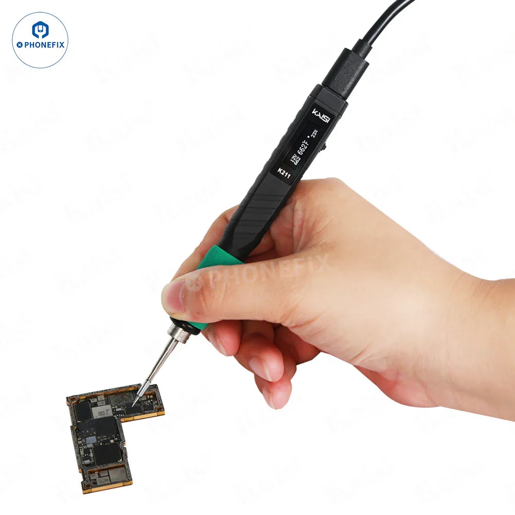 Portable PHONEFIX Kaisi K211 USB electric soldering iron with C210 tips, shown with soldering iron and tips in the image.