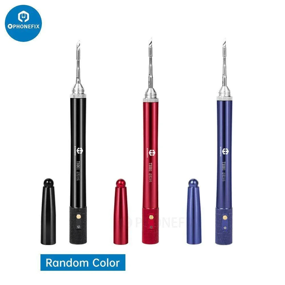 PhoneFix TX001 portable jump wire soldering iron with T210 welding tips, compact handheld soldering tool for electronics repair.