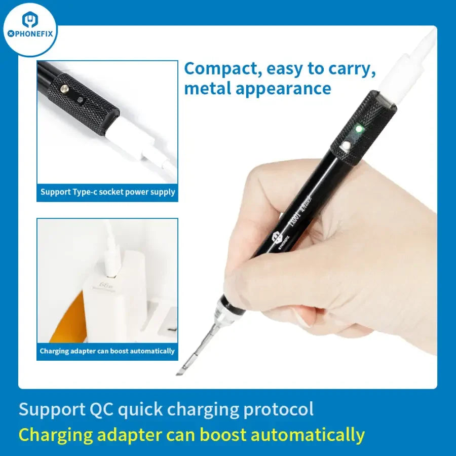 PHONEFIX TX001 portable jump wire soldering iron T210 with welding tips, compact design for electronic repairs and soldering tasks.