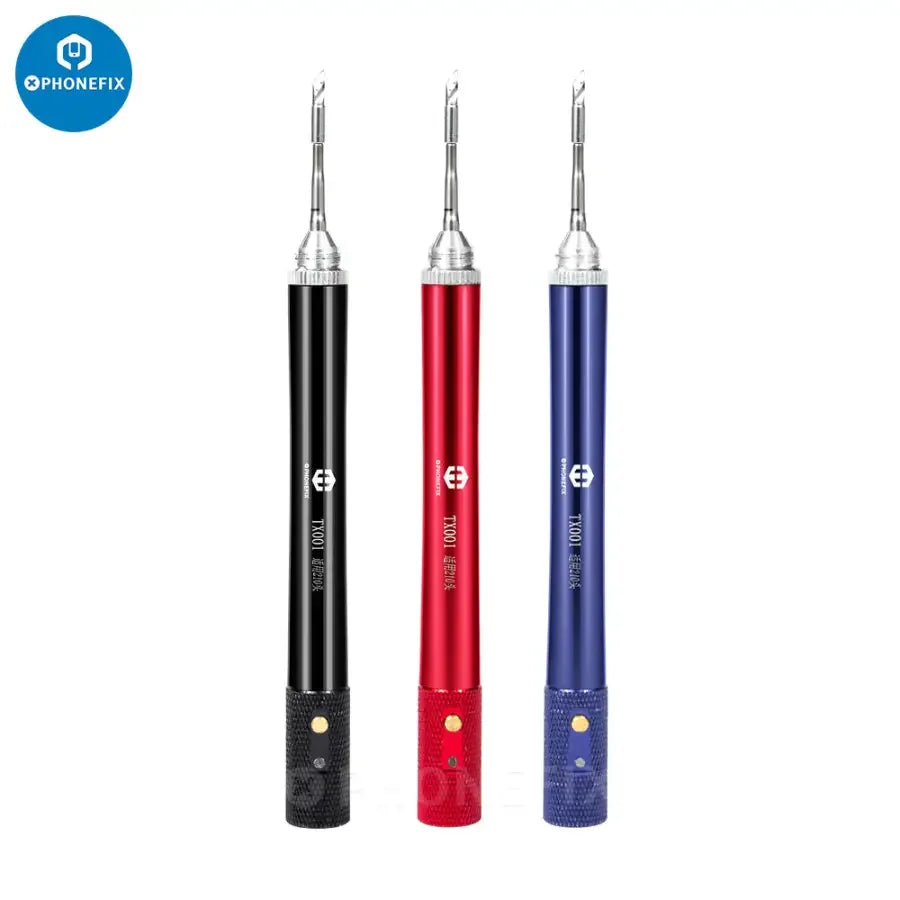 PhoneFix TX001 portable soldering iron with T210 tips, compact design for electronic welding and repair tasks.