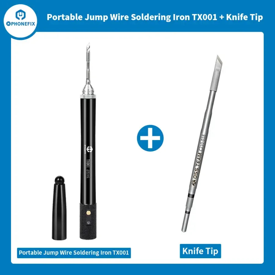 PhoneFix TX001 portable jump wire soldering iron with T210 tips, compact welding iron for electronics repair and soldering projects.
