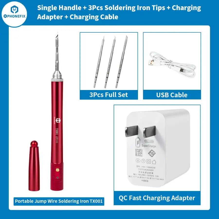 Portable PHONEFIX TX001 soldering iron with T210 welding tips for electronics repair, compact and easy to use.