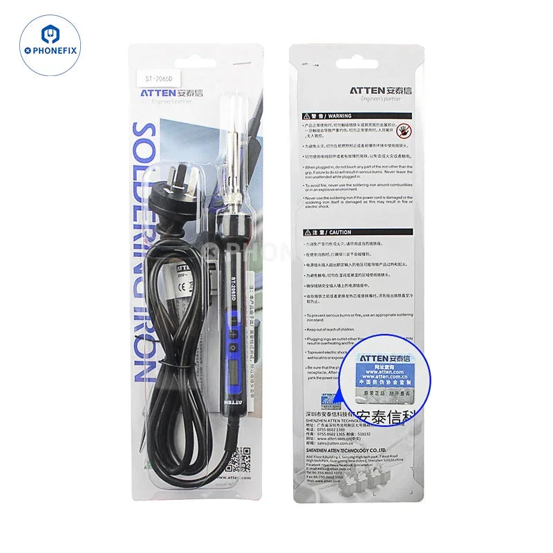 PhoneFix ATTEN ST-2065D, ST-2080D, ST-2150D digital electric soldering iron with ergonomic handle and adjustable temperature.