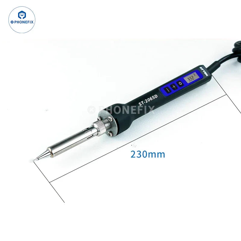 PhoneFix ATTEN ST-2065D, ST-2080D, ST-2150D digital electric soldering iron with ergonomic handle and digital temperature control.
