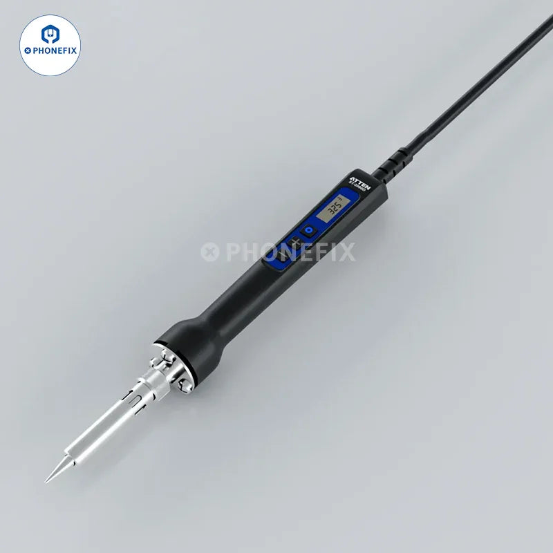 PhoneFix ATTEN digital soldering iron ST-2065D, ST-2080D, or ST-2150D with ergonomic handle and temperature control for electronics repair.