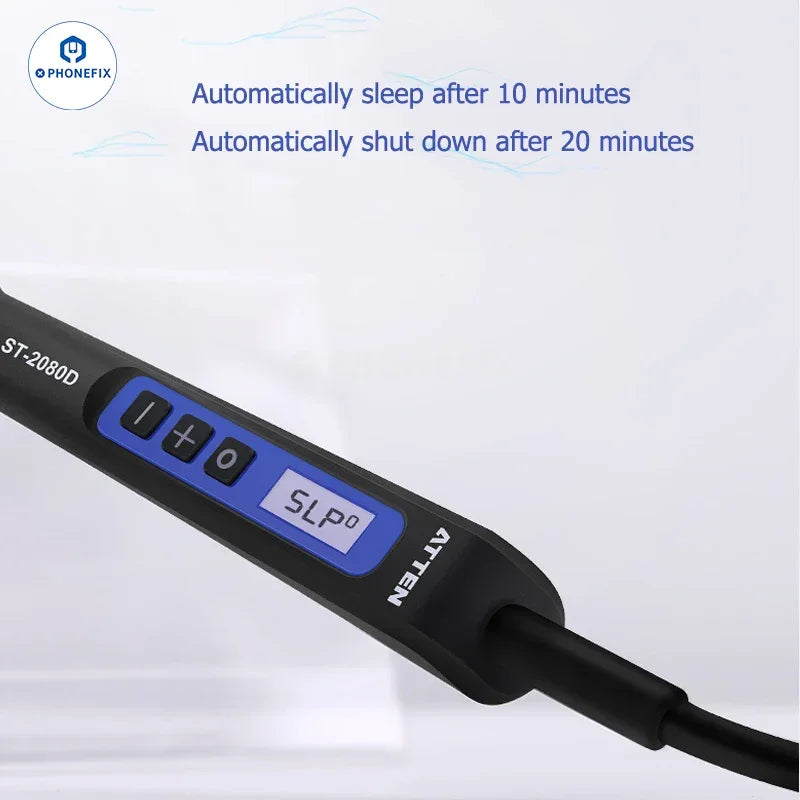 PhoneFix ATTEN ST-2065D, ST-2080D, ST-2150D digital electric soldering iron with ergonomic handle and adjustable temperature.
