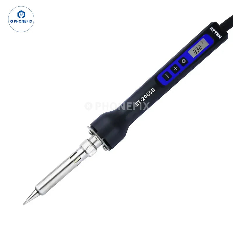 Digital electric soldering iron from PHONEFIX, model ATTEN ST-2065D, with ergonomic handle and precision tip for electronics work.