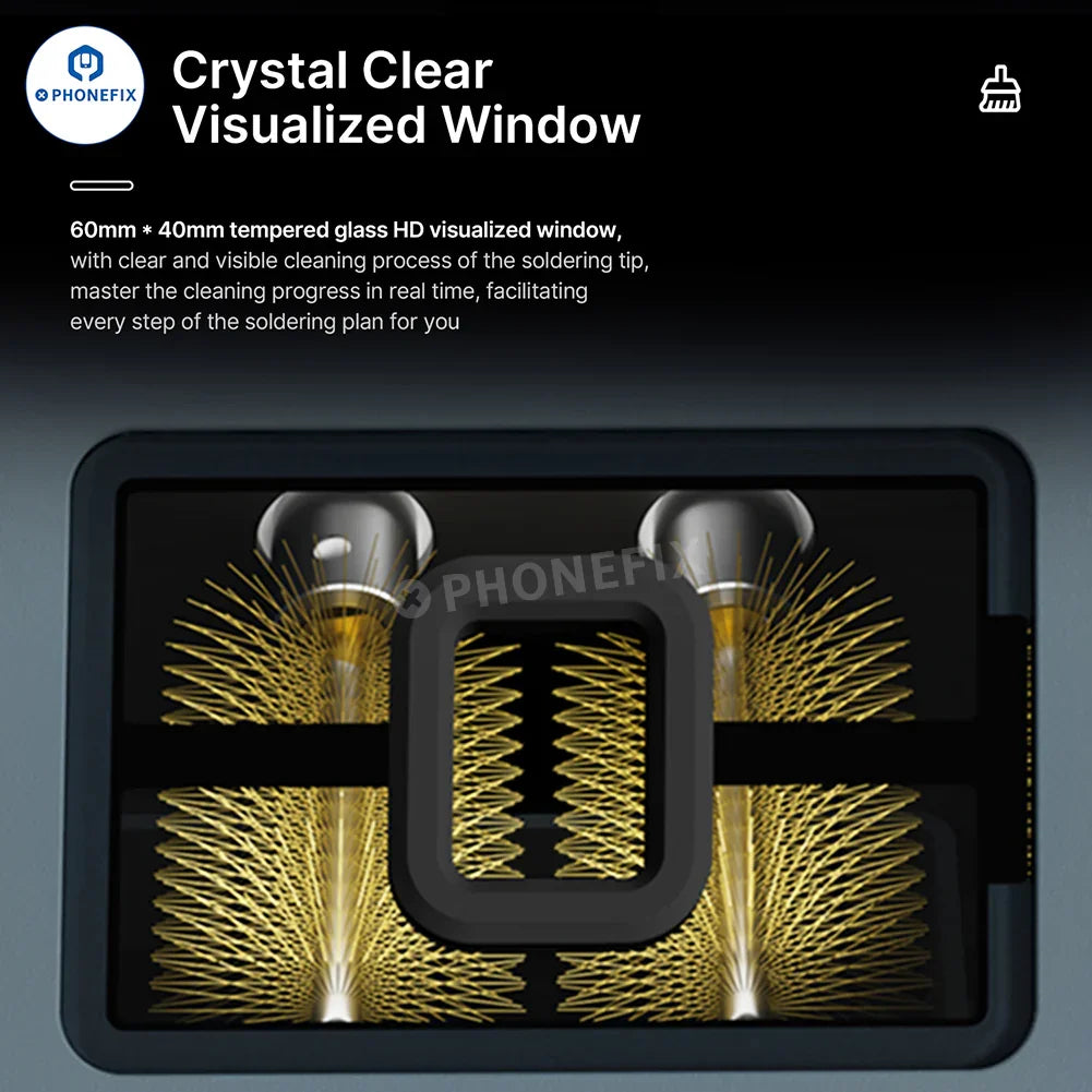 AIXUN CM30 soldering iron tip cleaner copper brush by PHONEFIX for cleaning soldering iron tips, shown in close-up.
