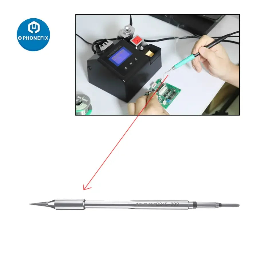 JBC C115, C210, C245 soldering iron tips for JBC I2C soldering station, compatible with PHONEFIX soldering tools, close-up view