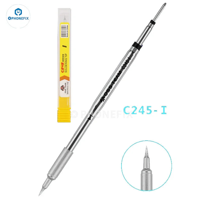 PHONEFIX soldering iron tip for OSS C210, C245, C115 handles, showing close-up of metal tip for T210, T115, T245 soldering tools.