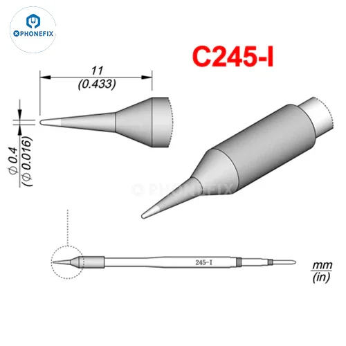 OEM JBC C245 series soldering tip compatible with T245 handle, shown with precision metal tip for soldering electronics.