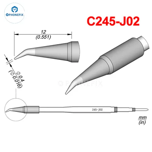 PhoneFix OEM JBC C245 series soldering iron tip compatible with T245 handle, close-up of the precision soldering tip.