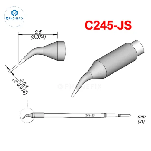 Phonefix OEM JBC C245 Series soldering iron tip compatible with T245 handle, shown with fine soldering tip for precise work.